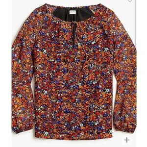 J. Crew Floral Crinkle Peasant Blouse XS Fall Boho Chic Long Sleeve Cottagecore